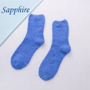 Coral Fleece Socks Winter Solid Color Plush Warm Indoor Sleep Floor Socks - Picture 1 of 32