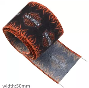 2 INCH Wire edge craft Ribbon Flax printed Wired Mororcycle orange flames - Picture 1 of 3