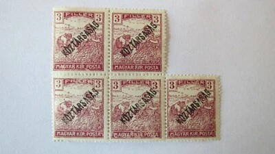 SELLOS HUNGRÍA 1918-19 SOBREIMPRESIÓN SCOTT 154 BLOQUE DE 5 Foto 1 de 2