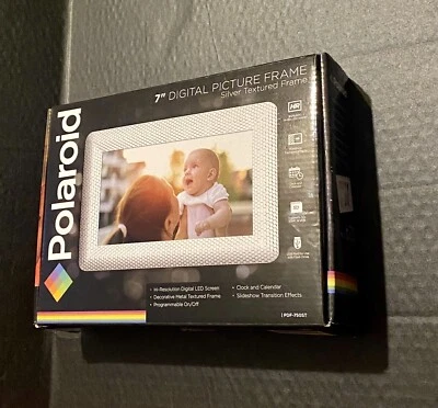 Polaroid 7" Digital Picture Silver Textured Frame Hi-Resolution LED Screen NEW - Image 1 of 2