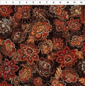 Resplendent By In The Beginning Fabrics - Brown/Black Floral Medallions  #2JYO1 - Picture 1 of 1