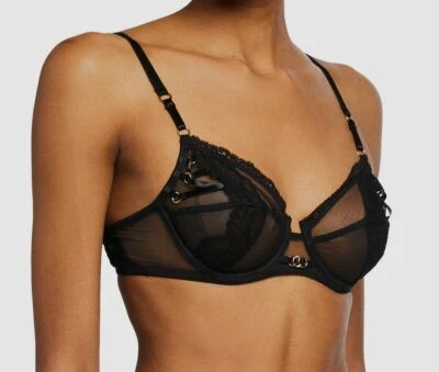 $183 Sujetador de encaje de copa completa Lise Charmel para mujer negro malla nuevo Eros talla 32E Foto 1 de 3