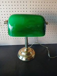 Vintage Bankers Lamp Light 14" Antique Desk Library Lamp Green Glass - Picture 1 of 7