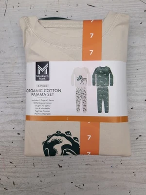 MM Toddler & Boys 4-Piece Organic Cotton Pajama Set Green Dinosaur Sz 7 - Image 1 of 4