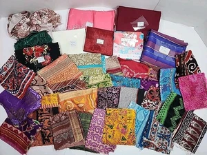 Vtg 39pc Lot Silk Poly Satin Fabric Remnants Scraps Bundle & Yards Sewing Craft - Picture 1 of 24