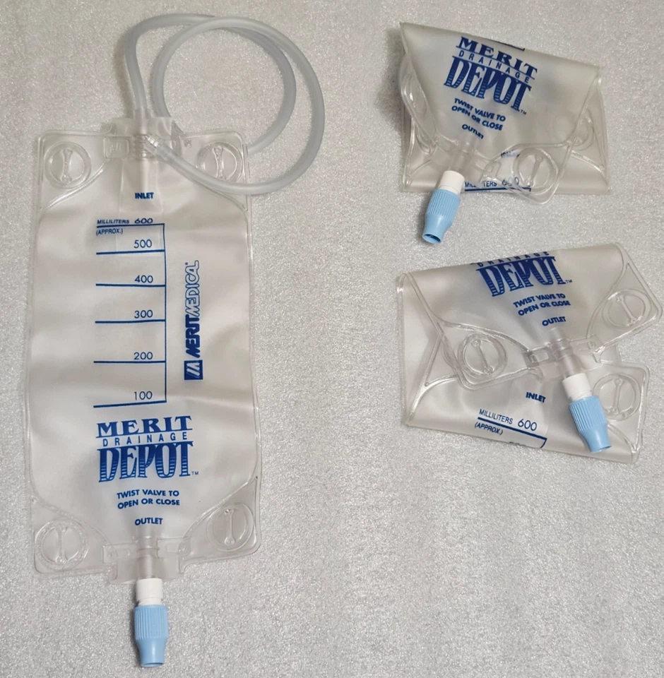 3x NEW Merit Drainage Depot MDD600 Nephrostomy Urinary Bag 600ml with 24" tube - Image 1 of 1