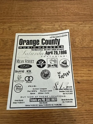 Vintage Orange County Music Madness 1996 Concert Show Flyer Ziggens RBF Unsteady - Image 1 of 4