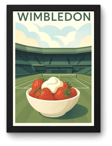 Póster de tenis de Wimbledon, arte de fresas y crema - Imagen 1 de 3