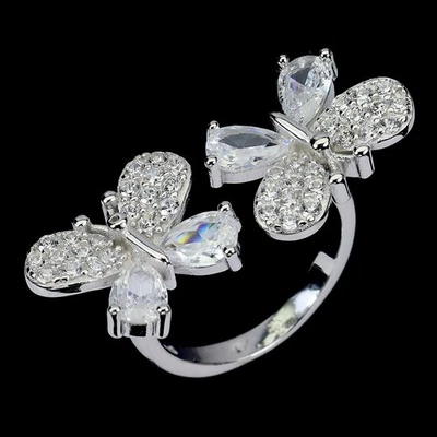 925 Sterling Silver Ring Simulated Cz 6x4mm Butterfly Gemstone Jewelry Size 8 - Image 1 of 4