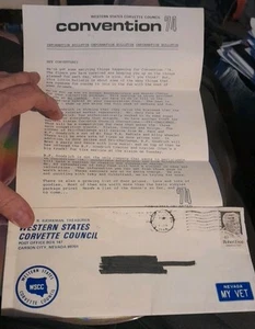 Vintage Western States Corvette Council 1974 Letter And Envelope - Picture 1 of 1