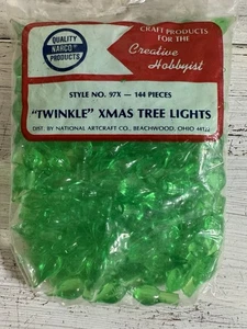 Star Twinkle Lights Pegs Ceramic Christmas Tree Bulbs VINTAGE NOS Etched Green - Picture 1 of 4