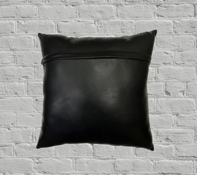 New Black Leather Cushion Pillow Cover 100% Soft Lambskin Living Room & Bedroom - Image 1 of 2