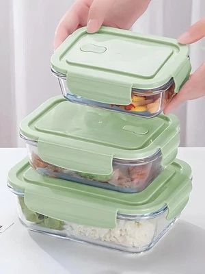 Glass Food Container Sealed Lunch Box Leftovers Storage Set 3 pcs Eco-Friendly * - Image 1 of 4