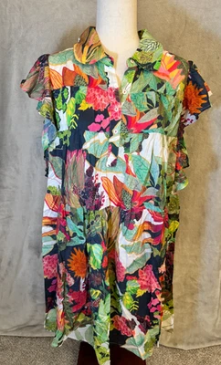 Anthropologie Michelle Morin Popover Mini Dress Tropical Floral Fairycore Sz 1x - Image 1 of 4