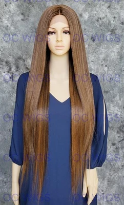 Peluca larga recta calor OK encaje frente mezcla cabello humano marrón/rubio/castaño rojizo EVEB Foto 1 de 4