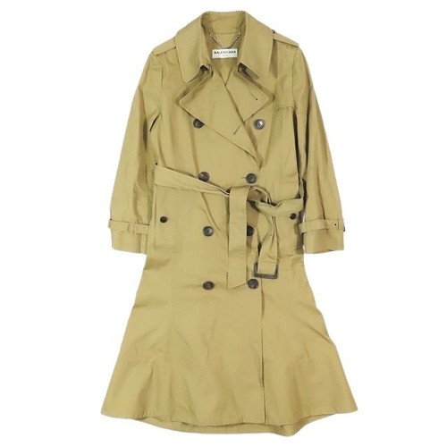 Balenciaga Trench Cappotto Giacca Lungo A Line Cotone Beige 16 Modello S
