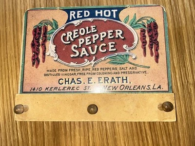 Red Hot Creole Pepper Sauce Chas. E. Earth Advertising Label Key Holder - Image 1 of 4