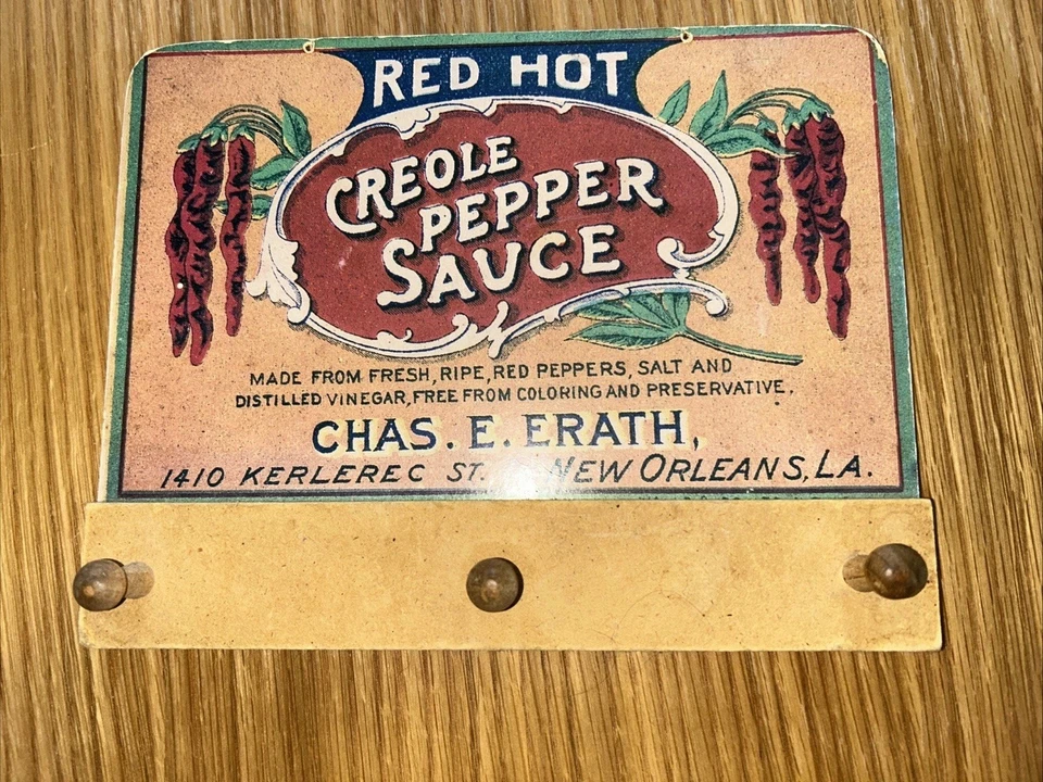 Red Hot Creole Pepper Sauce Chas. E. Earth Advertising Label Key Holder - Image 1 of 4