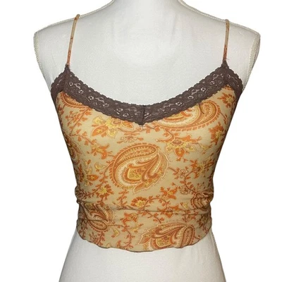 Camiseta sin mangas vintage azul asfalto cachemir encaje cami pequeña Y2K años 2000 boho tejido elástico Foto 1 de 4