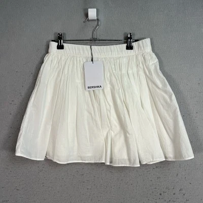 全新带标签! Bershka 女式小号白色百褶迷你裙 100% 棉 — 第 1/4 张图片