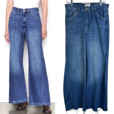 Frame Le Baggy Palazzo Jeans Altered Raw Hem Size 26 Wide Leg Flare Medium Wash - Image 1 of 4