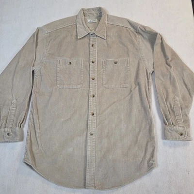 Camisa De Colección LL Bean Para Hombres Pana Abotonada Manga Larga Beige Grande Alta LT Foto 1 de 4