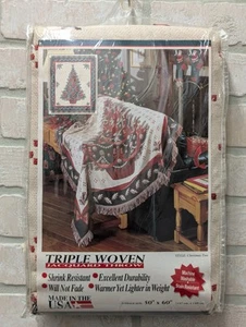 Vtg 1995 Holiday Christmas Tree Triple Woven Throw Blanket Cover 50"x60" NOS - Picture 1 of 11