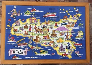 Quadro Sicilia Piastrelle dipinte A Mano Sicily Vintage Bellissimo - Foto 1 di 12