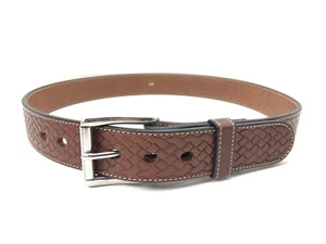 Hanks Belts Brown Basket Weave Premium Belt 1.5" Wide Full Grain Leather Sz36 - Picture 1 of 9