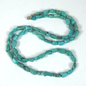 Vintage Turquoise Nugget Stone Necklace Sterling Silver 925 Clasp Thailand 28 in - Picture 1 of 11