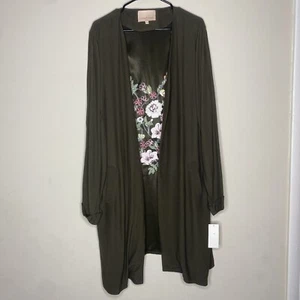 Gibson & Latimer grün Blumenstickerei vorne offen Staubmantel Cardigan 2X Lagenlook - Bild 1 von 10