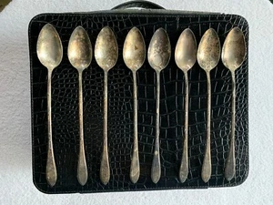 New England Silber Teller Eisteelöffel 8 Stück Rosmarin Muster Patina Vintage - Bild 1 von 5