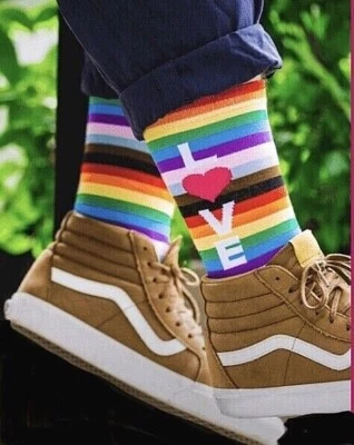 Women's T-Mobile Socks Love Heart Rainbow Stripes Colorful Cozy Comfy Stretchy z - Image 1 of 4