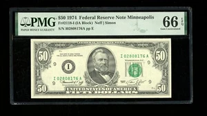 DBR 1974 $50 FRN Minneapolis Gem Fr. 2118-I PMG 66 EPQ Serial I02808176A - Picture 1 of 2