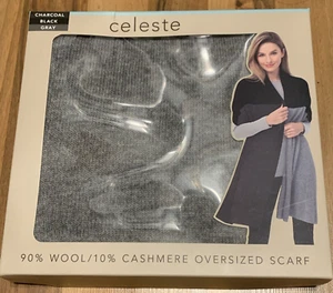 Celeste Wool/Cashmere Soft Cozy Versatile Oversized Scarf, Charcoal/Black/Gray - Picture 1 of 14