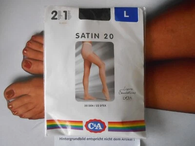 C & A Satin 20 Strumpfhose 20 DEN Gr . L - Schwarz # 2101 - Bild 1 von 2