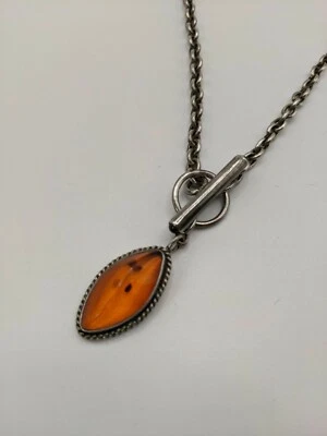 Lori Bonn Amber & Garnet Toggle Sterling Silver 925 Necklace 19" - Image 1 of 4