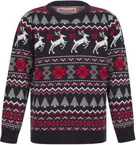 Christmas Reindeer Fairisle Junior Christmas Jumper Ink Kids Stylish Long Sleeve - Picture 1 of 1