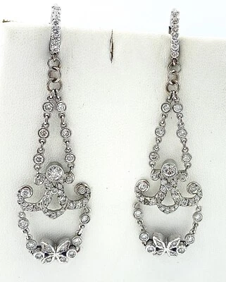 Pendientes colgantes araña DIAMANTE NATURAL 2,85 ct platino y oro blanco (video) Foto 1 de 4