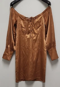 French Kiss Womens Dress Satin Bodycon Large Womens Tie Up Front Zip Back NWT - Picture 1 of 21