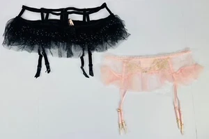 Victoria's Secret Dream Angel Garter Belt 1 Pink & Gold and 1 Black M/L NWT - Picture 1 of 9