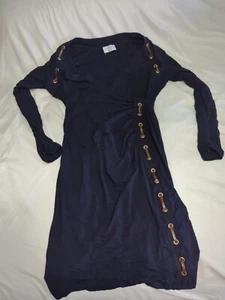 Vestido para mujer Carmen Marc Valvo azul marino acanalado manga larga desconocido talla S3 - Imagen 1 de 8