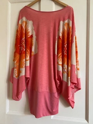 River island Dress pink Batwing  orange Floral sleeved Size 8 - Image 1 of 4