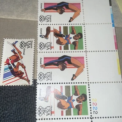 1984-USA-Strip/4-MNH - 28c  Summer Olympics plus 1-35 cent stamp - Image 1 of 2