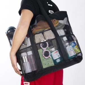 Extra Large Beach Bag Mesh Tote with Zipper and Pockets Ideal for Beach Trip - Picture 1 of 8