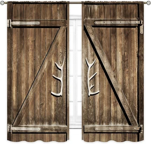 Cinbloo Rustic Barn Door Curtains Rod Pocket Farmhouse Brown Wooden Barnwood Vin - Picture 1 of 12