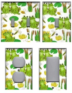 FROGS WITH CATTAILS ON LILY PADS HOME WALL DECOR LIGHT SWITCH PLATES AND OUTLETS - Picture 1 of 30