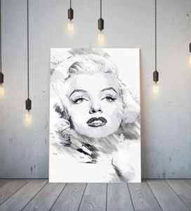MARILYN MONROE 3 -DEEP FRAMED CANVAS WALL SKETCH ART PICTURE PAPER PRINT- GREY - Picture 1 of 17