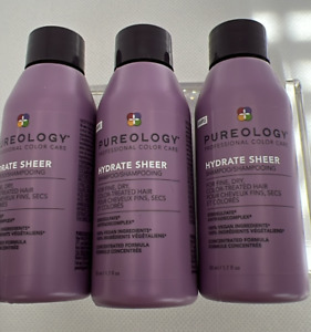 3 Pureology Hydrate Sheer Shampoo Fine Dry Dyed Hair 1.7oz 50mL Travel Size W10
