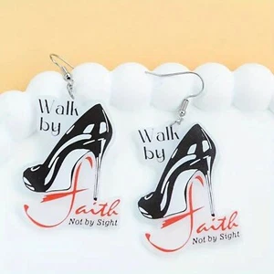Damenmode Glaube inspiriert Acryl schwarz hoher Stilettoabsatz Ohrhänger - Bild 1 von 6